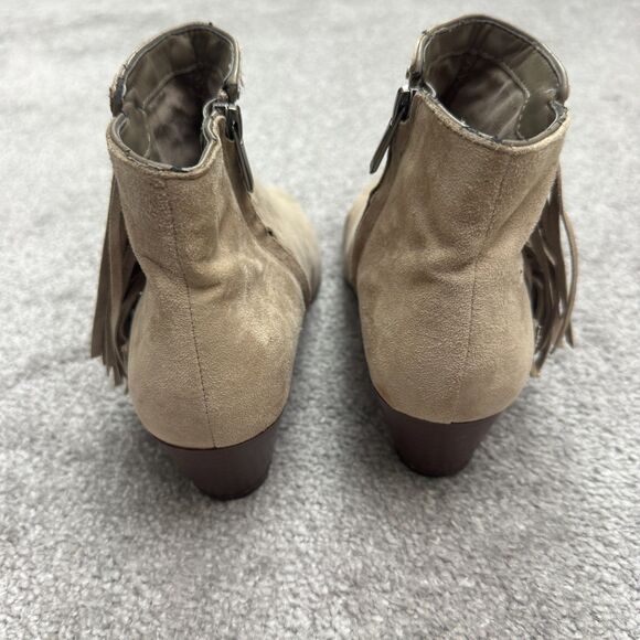 Sam Edelman Fringe Studded Suede Leather Ankle Boots Womens 6M Taupe Low Heel - Picture 7 of 14